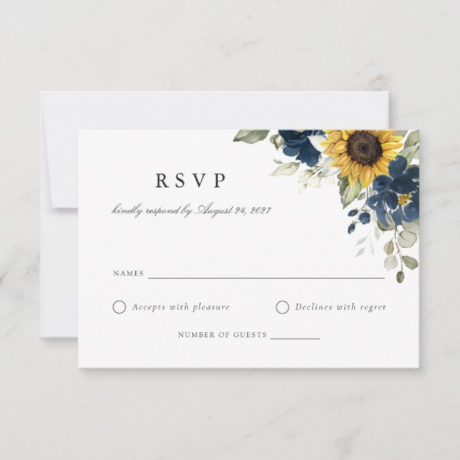 Tarjeta RSVP de la Marina Floral Sunflower Blue We (Anverso)