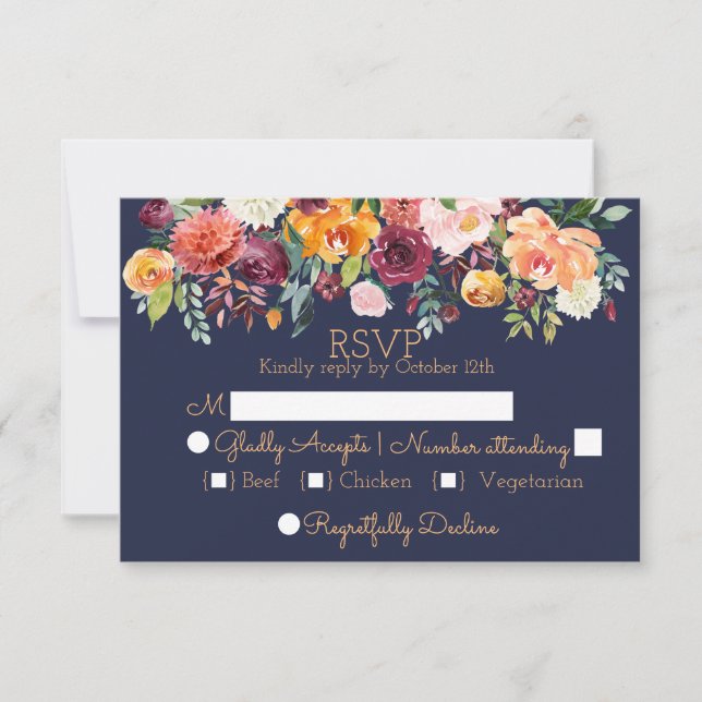 Tarjeta RSVP de la moda acuarela de la marina flor (Anverso)