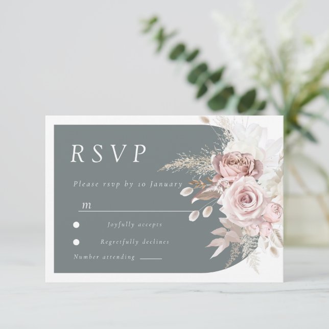 Tarjeta RSVP de la moda Rubor & Ivory Boho Arch We (Anverso de pie)