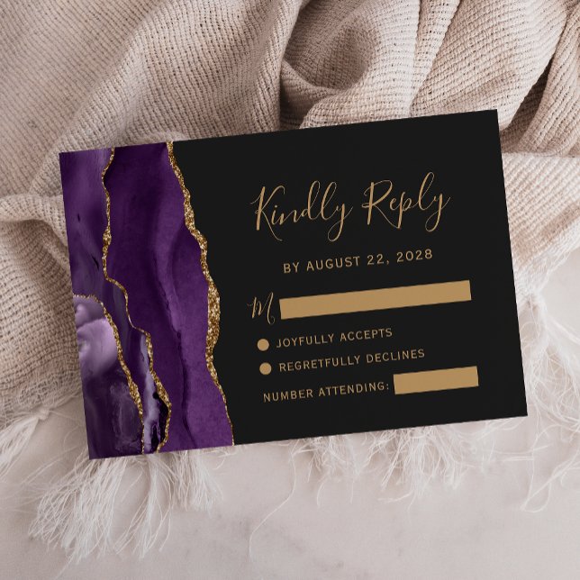 Tarjeta RSVP de la Modern Purple Gold Agate de la  (Subido por el creador)