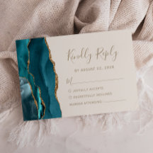 Tarjeta RSVP de la moderna Agate de Oro Verde azul