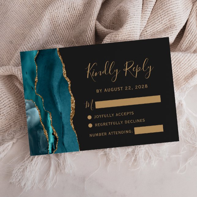 Tarjeta RSVP de la Moderna Agate de Oro Verde azul (Subido por el creador)