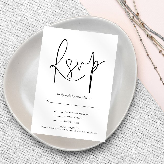 Tarjeta RSVP de la moderna boda blanca negra (Subido por el creador)
