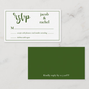 Tarjeta RSVP de la moderna boda verde de los bosqu