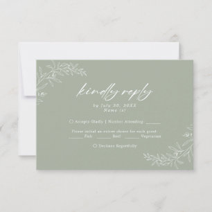 Tarjeta RSVP de la moderna boda verde Minimalista 