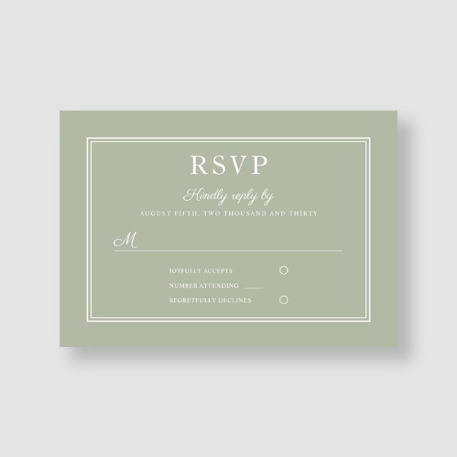 Tarjeta RSVP de la moderna elegancia formal de la  (Modern Elegant Formal Sage Green Wedding RSVP Card)