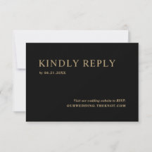 Tarjeta RSVP de la moderna Mínima Boda de Oro Negr