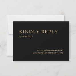 Tarjeta RSVP de la moderna Mínima Boda de Oro Negr