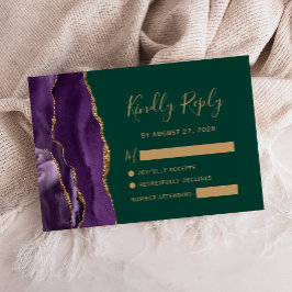 Tarjeta RSVP de la Morple Gold Agate Emerald Green