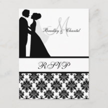 Tarjeta RSVP de la pareja de Bodas blancos y negro
