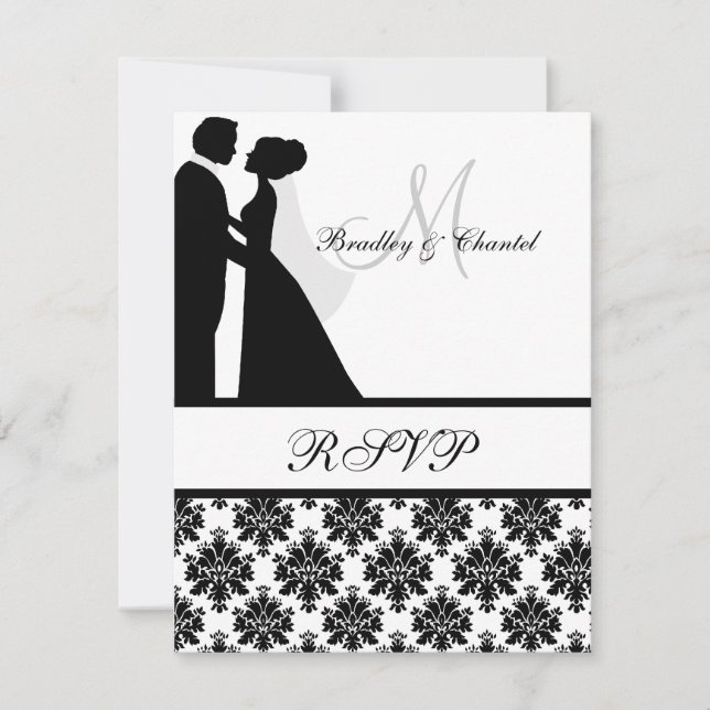 Tarjeta RSVP de la pareja de Bodas blancos y negro (Anverso)