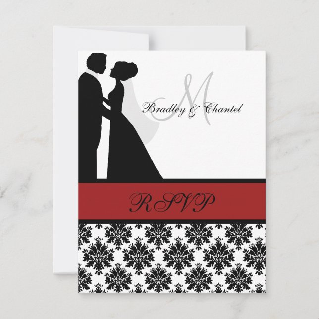 Tarjeta RSVP de la pareja de Bodas negros y rojos (Anverso)