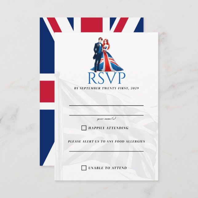 Tarjeta RSVP de la pareja del Reino Unido (Anverso / Reverso)