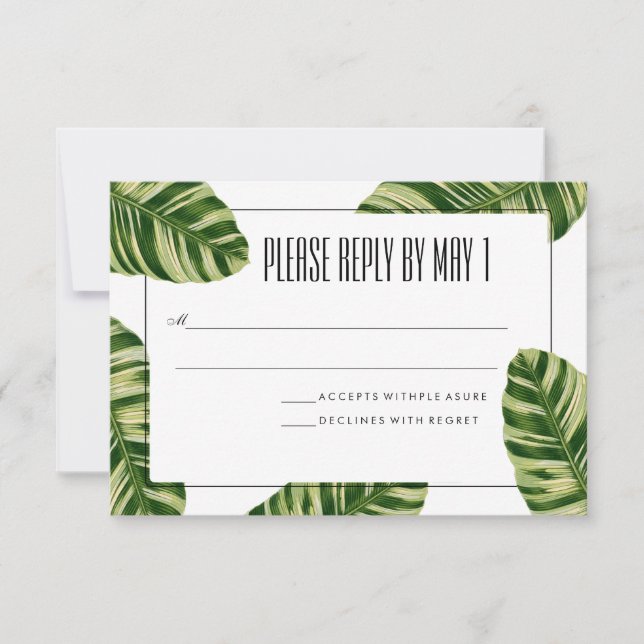 Tarjeta RSVP de la playa de Palm Tree Tropical (Anverso)