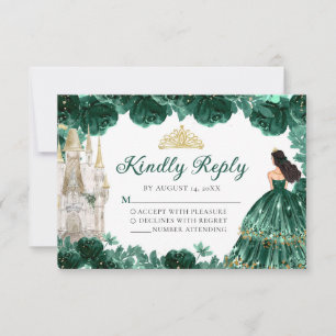 Tarjeta RSVP de la princesa de oro verde esmeralda