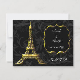 tarjeta rsvp de la torre dorada Eiffel french Wedd