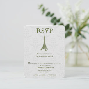 Tarjeta RSVP de la Torre Eiffel Verde Damask Weddi