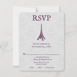Tarjeta RSVP de la Torre Magenta Eiffel de Damask 