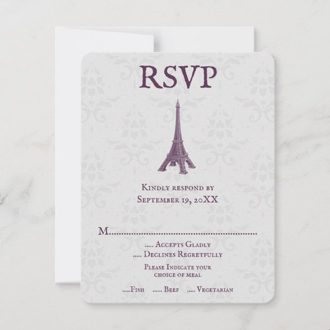 Tarjeta RSVP de la Torre Magenta Eiffel de Damask  (Anverso)
