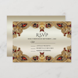 Tarjeta RSVP de las Flores de Oro Gemstone Rojo Sp