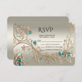Tarjeta RSVP de las Piedras Azules de Oro embellec