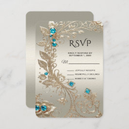 Tarjeta RSVP de las Piedras Azules de Oro embellec