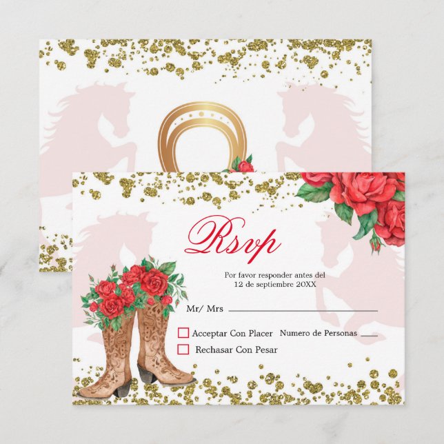 Tarjeta RSVP De Las Rosas Rojas Mexicanas (Anverso / Reverso)