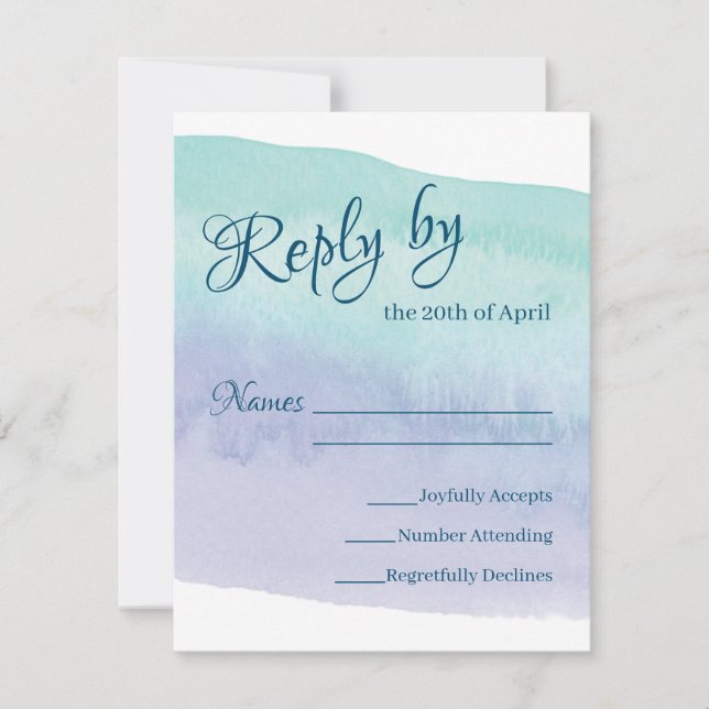 Tarjeta RSVP de lavado de color azul y púrpura (Anverso)