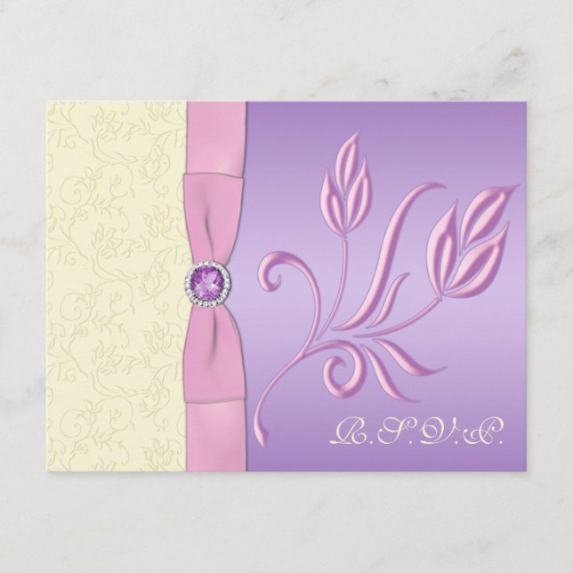 Tarjeta RSVP de Lavanda, Rosa e Marfil (Anverso)