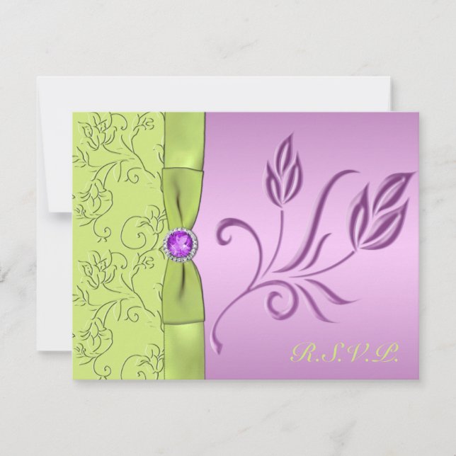 Tarjeta RSVP de Lavanda y Joyas Verdes (Anverso)