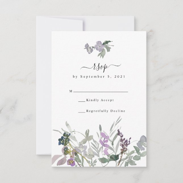 Tarjeta RSVP de Lavender Wildflower & Greenery Wed (Anverso)