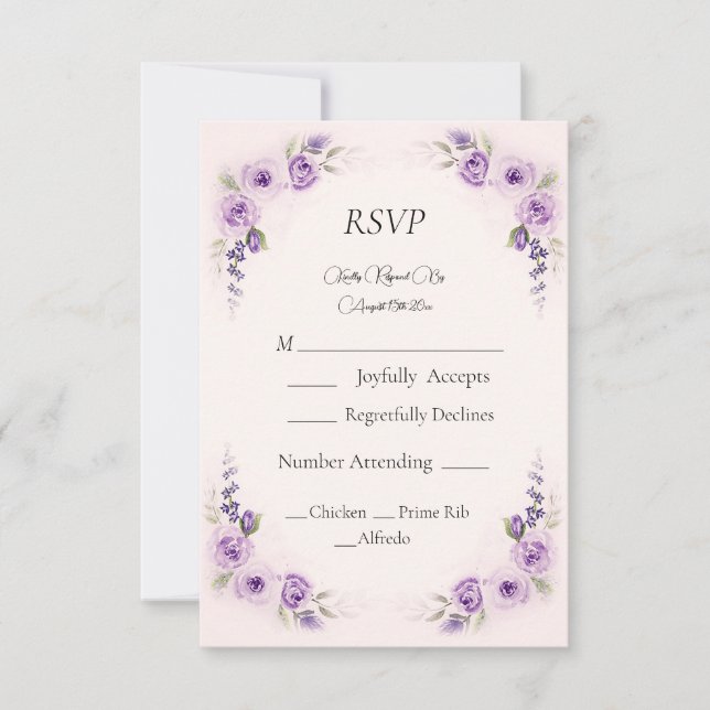 Tarjeta RSVP de Lavender y Rosa Rubor Wedding (Anverso)