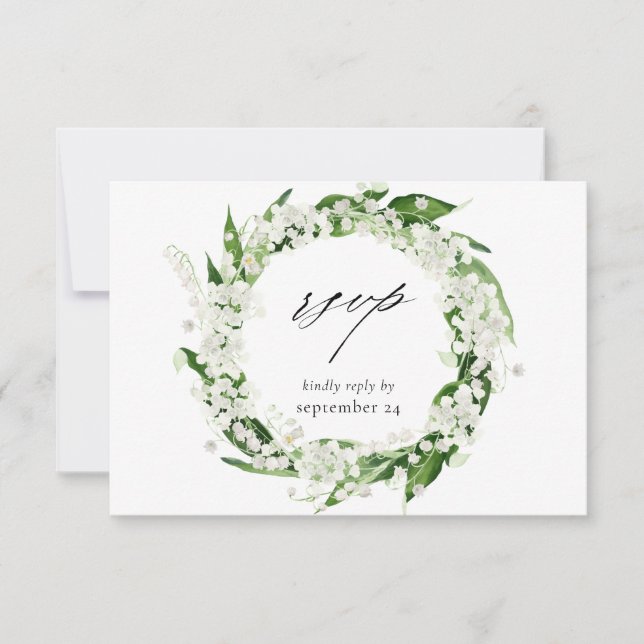 Tarjeta RSVP de Lily of the Valley White Floral w  (Anverso)