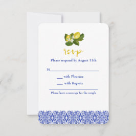 Tarjeta RSVP de limón y mosaico azul limone I