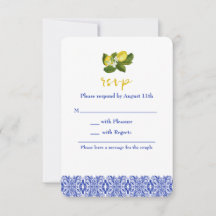 Tarjeta RSVP de limón y mosaico azul limone I
