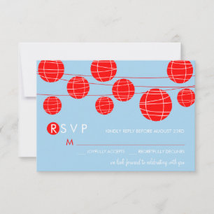 Tarjeta RSVP de linternas de papel azul y rojo chi
