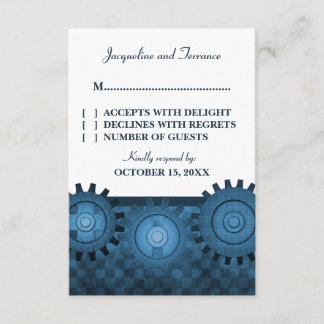 Tarjeta RSVP de los engranajes de vapor, azul