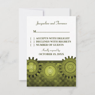 Tarjeta RSVP de los engranajes de vapor, verde