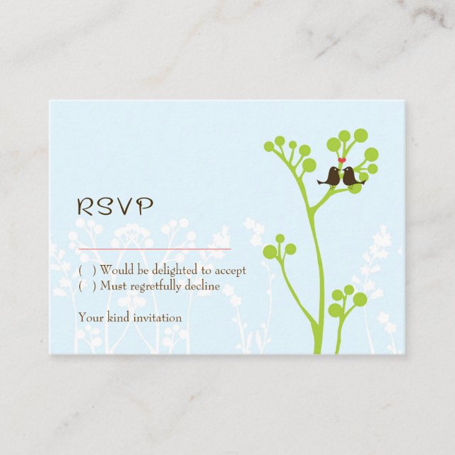 Tarjeta RSVP de Lovebirds (Azul Polvo) (Anverso)