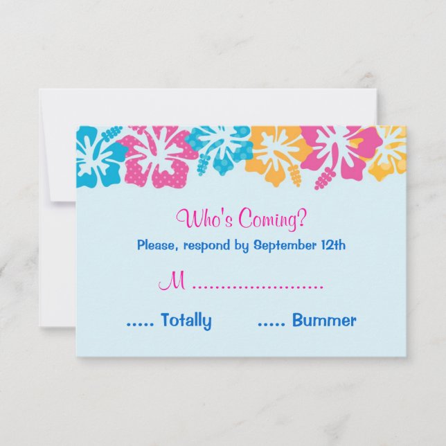 Tarjeta RSVP de Luau Hibiscus Sweet 16 (16) (Anverso)