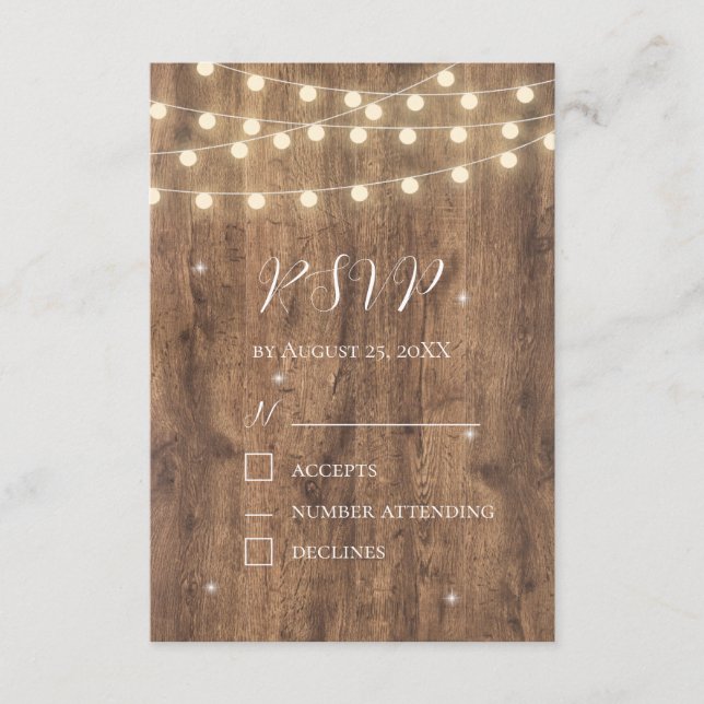 Tarjeta RSVP de luces de madera y cadena rusas | B