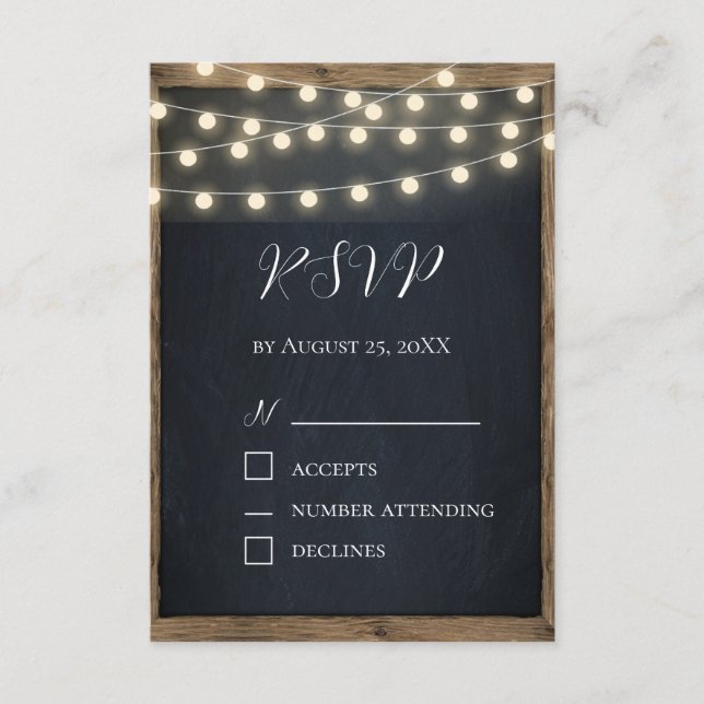 Tarjeta RSVP de luces de madera y cadena rusas | B (Anverso)