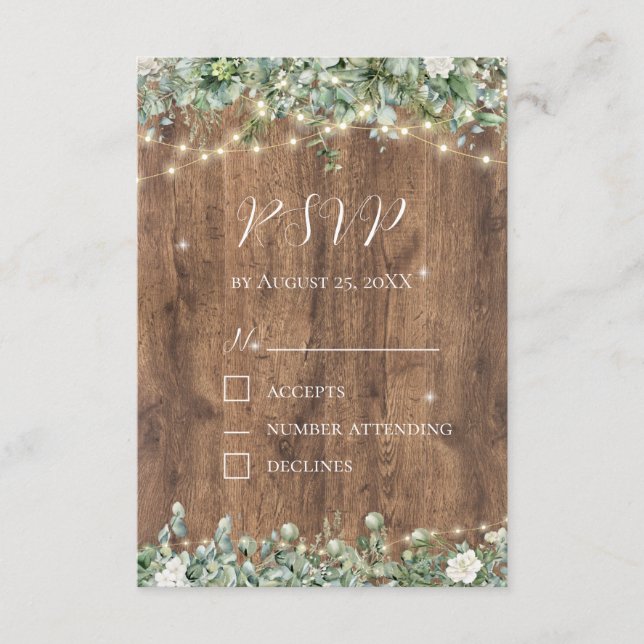 Tarjeta RSVP de luces de madera y cadena rusas | B (Anverso)