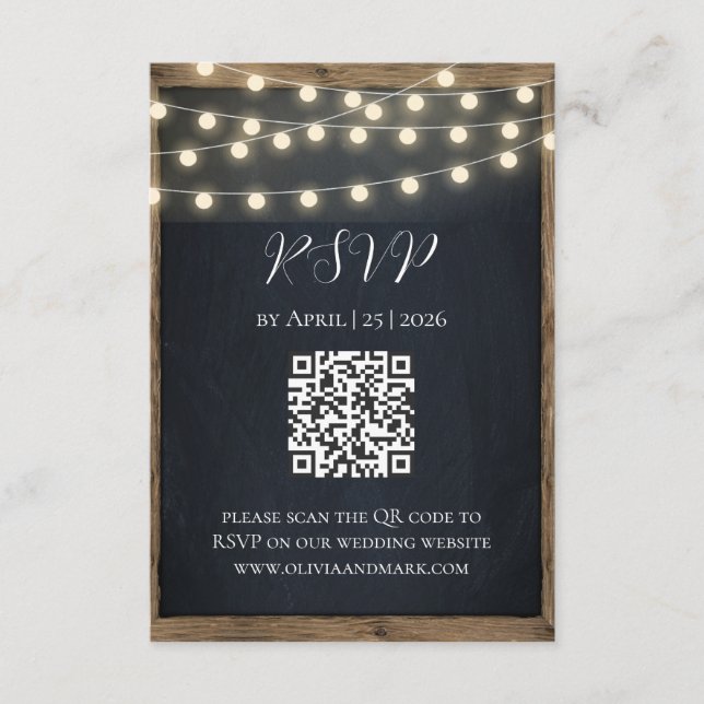 Tarjeta RSVP de luces de madera y cadena rusas | B (Anverso)