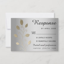 Tarjeta RSVP de lujo Floral Silver y Gold Wedding