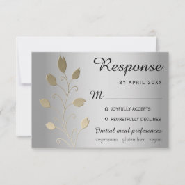 Tarjeta RSVP de lujo Floral Silver y Gold Wedding