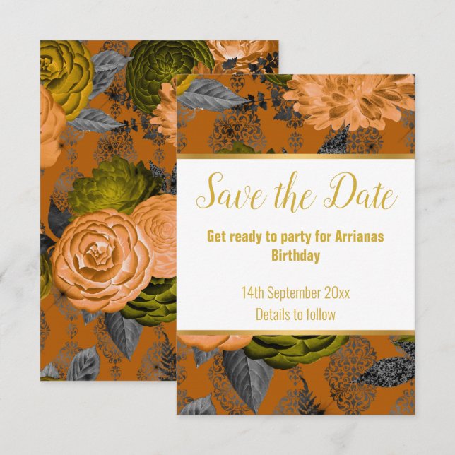 TARJETA RSVP DE LUXE NARANJA GOLD WHITE RESPONSE (Anverso / Reverso)