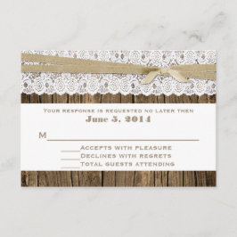 Tarjeta RSVP de Madera Rústica y Boda de Lace