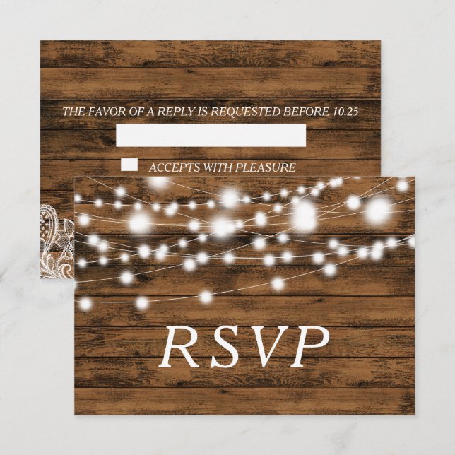 Tarjeta RSVP de Madera y Lace (Anverso / Reverso)