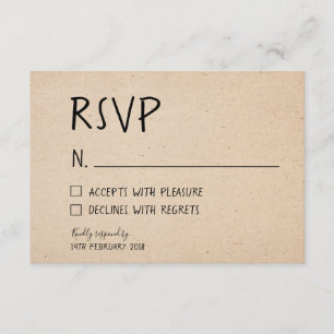 TARJETA RSVP DE MANO CLASICA - PAPEL DE KRAFT